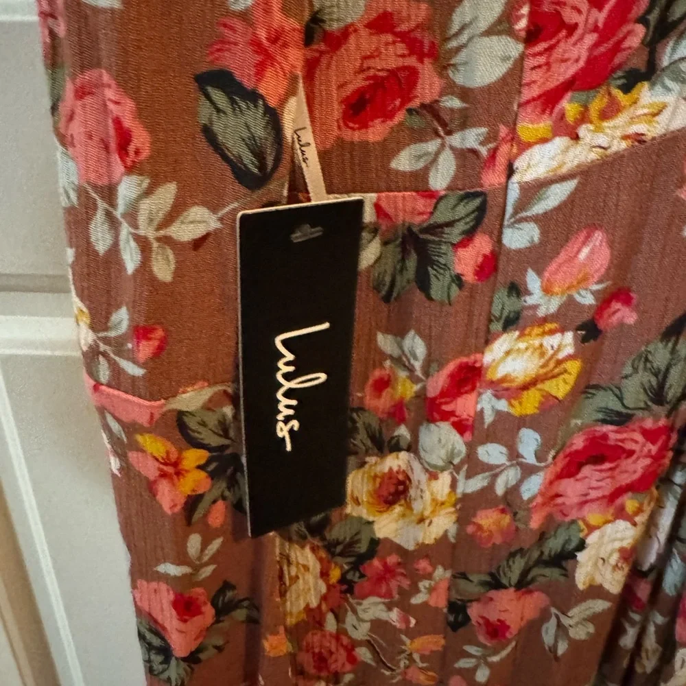 NWT Lulus Everlasting Bliss Blush Floral Print Maxi Dress MEDIUM - Picture 7 of 9